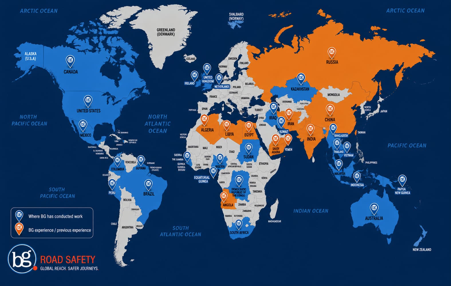 BG Road Safety map of countries where worked